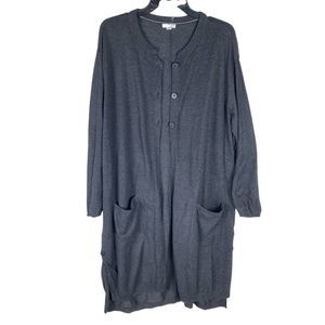 J Jill Cardigan Womens 1X Gray Button Front Wool Knit Sweater Duster Long Sleeve